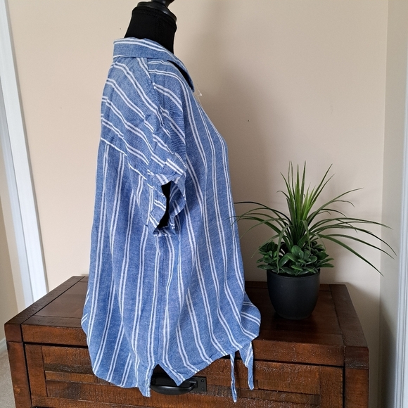 ❤️ NWT Jachs Girlfriend Short Sleeved Linen Blend Blouse XXL Striped Lightwe… - Picture 5 of 14